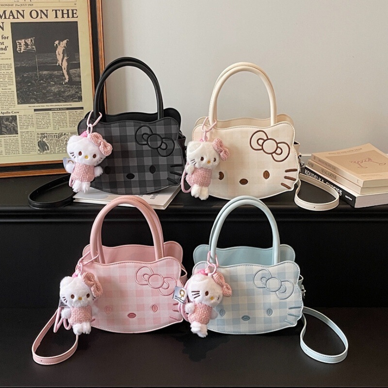 Korean-Style Ins Niche Design Sweet Kitty Handbag 2026 New Plaid Cute Cat Face Crossbody Bag Shoulder Bag