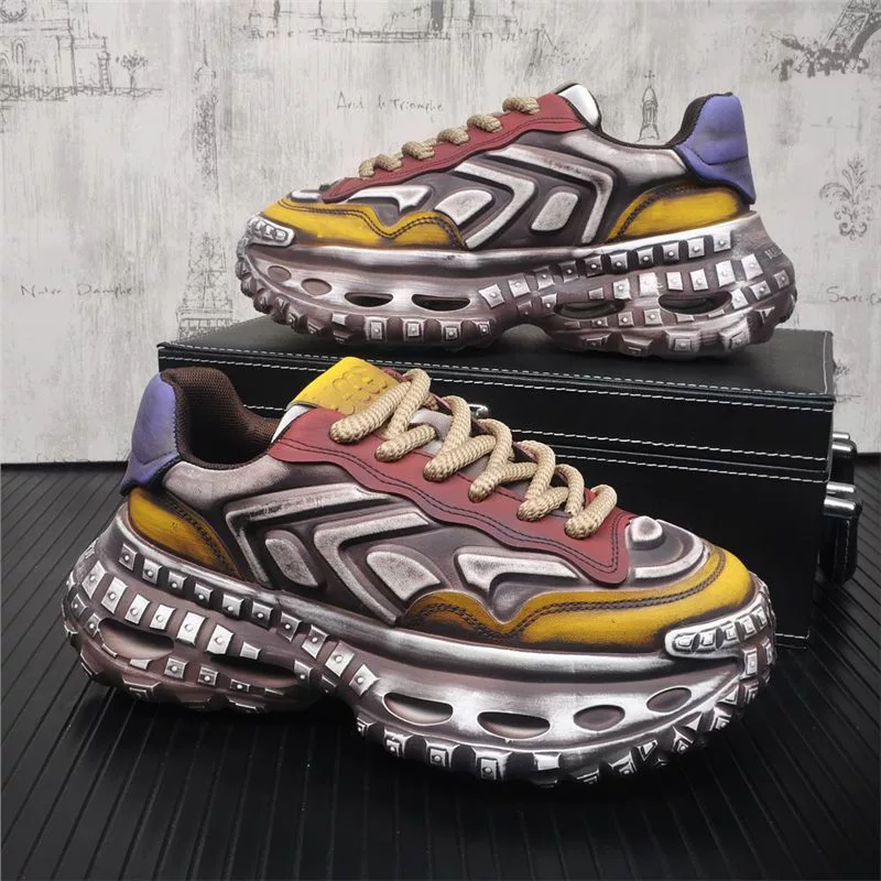 Мужские новые премиальные чувства низкоуровневой папы туфли ретро полировочный цвет