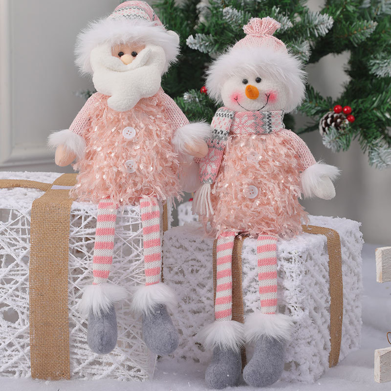 Pink Christmas Decorations Set - Fabric Santa Claus, Snowman, Reindeer Dolls For Tree, Window Display & Home Decor_voghion.com