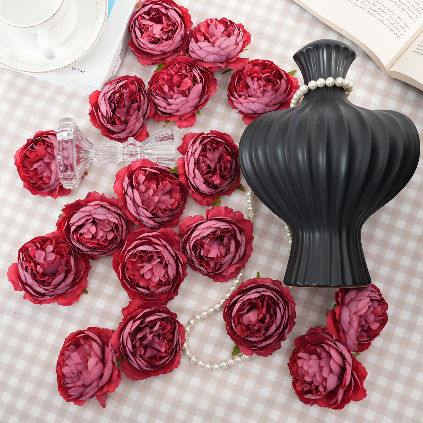 Artificial Tea Rose Flower Heads, Small Fake Roses for Home Decoration, Wedding Crafts, Monet Garden DIY Artificial Flower Materials