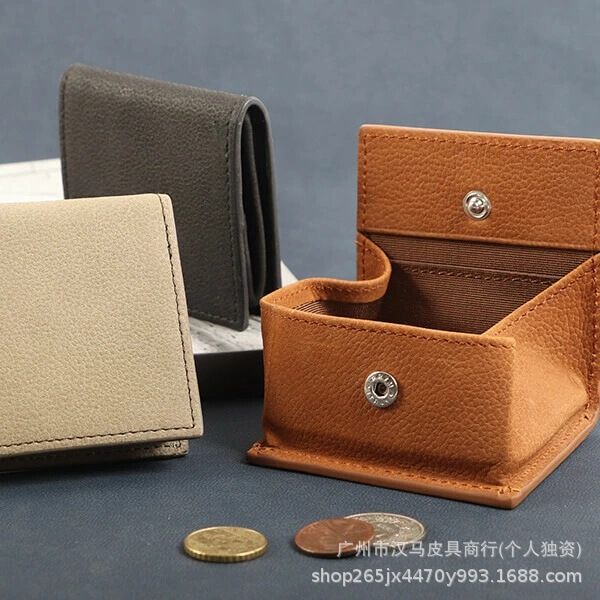Japanese-Style Wallet with Pebbled Leather Box-Shaped Coin Purse, Creative Mini Key Pouch, Coin Holder, Short Square Coin Purse Japanese-Style Wallet with Pebbled Leather Box-Shaped Coin Purse, Creative Mini Key Pouch, Coin Holder, Short Square Coin Purse