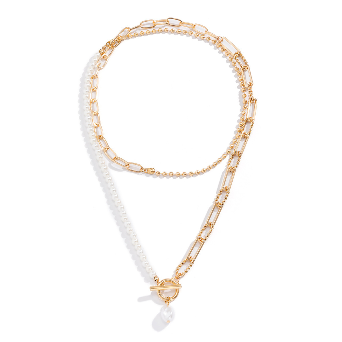 Date, Tea Party Occasion Imitation Pearl, Alloy, Iron Material Elegant Geometric Imitation Pearl Alloy Iron Beaded Chain Paperclip Chain Layered Necklaces Wholesale