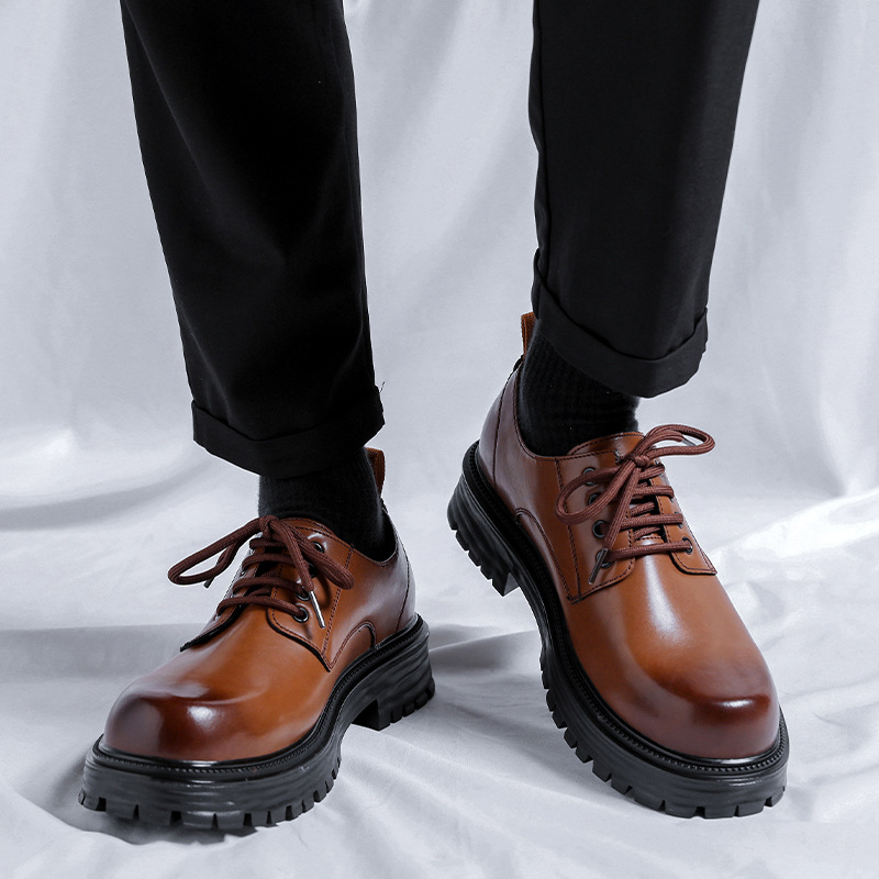 2024 Kožené boty Pánské Podzimní Studentské Velké Hnědé Vyšší Obchodní Šaty Svatební Nízké Martinské Boty 66103-Y_voghion.com