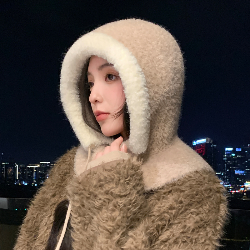 韩系巴拉克拉法帽保暖防风帽子女冬季护耳针织毛线帽显脸小一体帽|undefined
