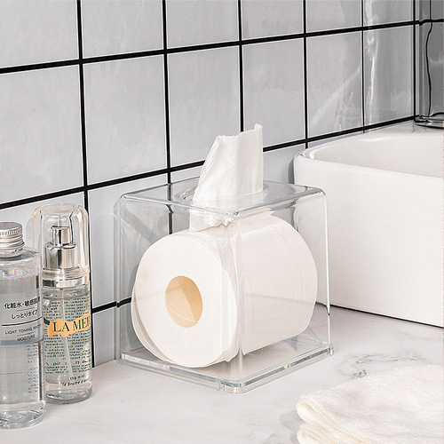 Transparent tissue box creative living room desktop cute napkin storage box multi-functional household acrylic tissue box