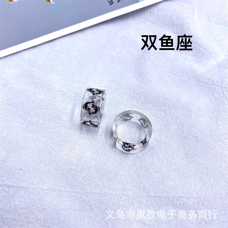 Nuevo 12 constelación patrón acrílico resina anillo transparente personalidad ajustable anillo transfronterizo Venta caliente exclusivo