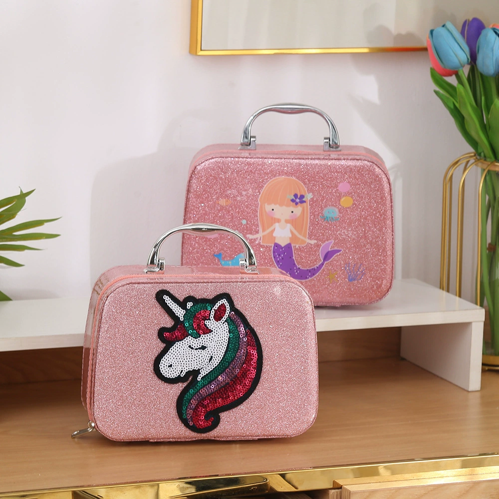 Сумка для хранения косметики с мультяшным единорогом, большой вместительный чемодан для хранения, детская сумка для хранения косметики, женская сумка