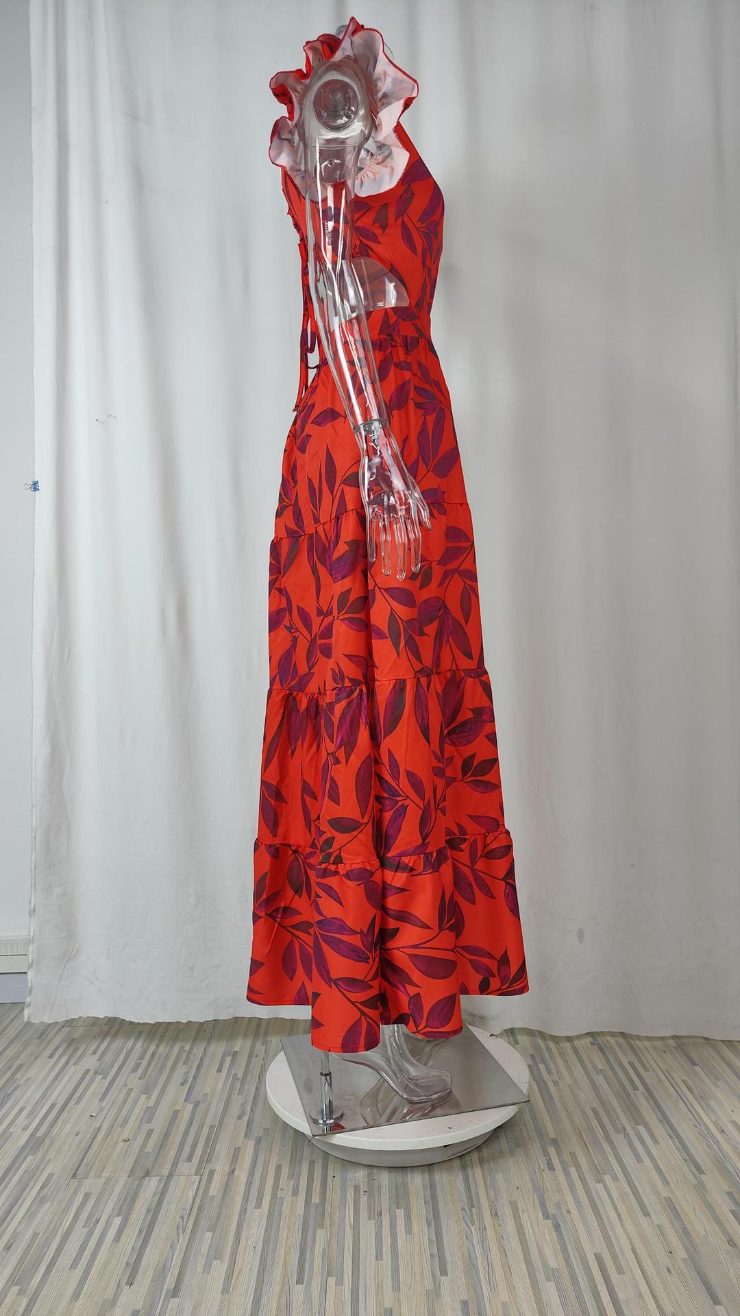 Flower Pattern Wholesale Women's Simple Style Ruffles Flower Travel Round Neck Short Sleeve Sheath Dress