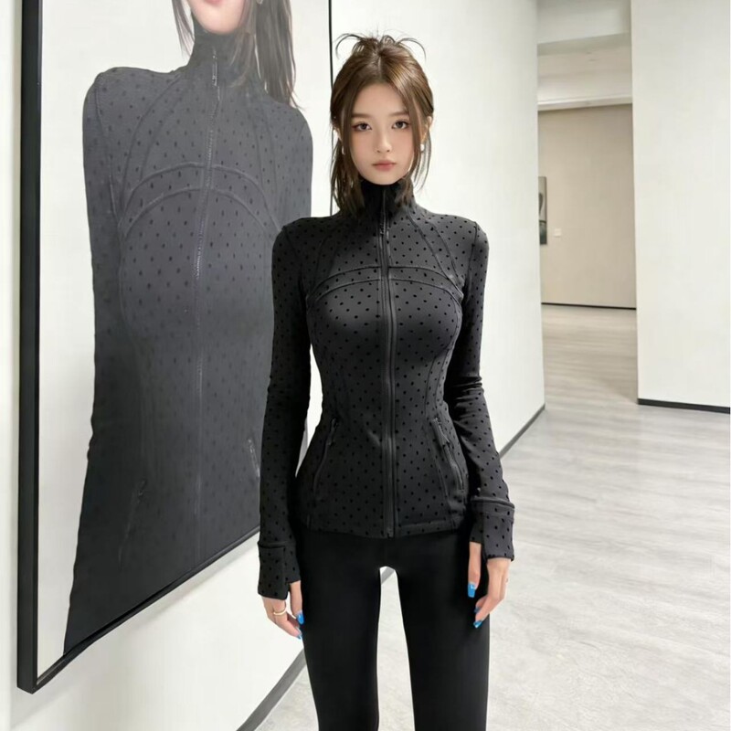 Lulu Original Polka Dot Stand Collar Jacket Define Jacket Yoga Jacket Slim Fit Top for Women Fitness Running Lulu Original Polka Dot Stand Collar Jacket Define Jacket Yoga Jacket Slim Fit Top for Women Fitness Running