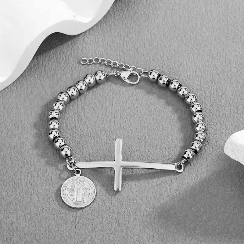 Unisex Gender Vintage Style Classic Style Cross 304 Stainless Steel Beaded Chain Bracelets In Bulk