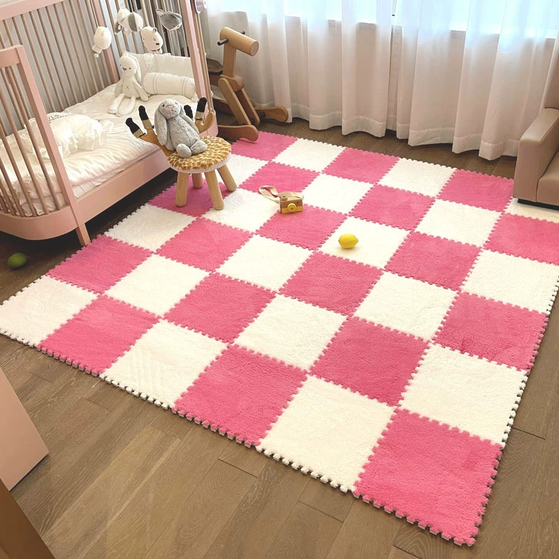 Sub-cut carpet, bedroom bedside blanket, large-area children's foam floor mat, plush, stain-resistant, fully spliced