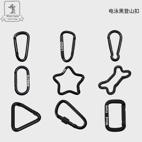 Electrophoresis All Black Track Square Aluminum Alloy Carabiner 4 5 6 7 No. 8 D-shaped Flattened Gourd-shaped Hook Buckle