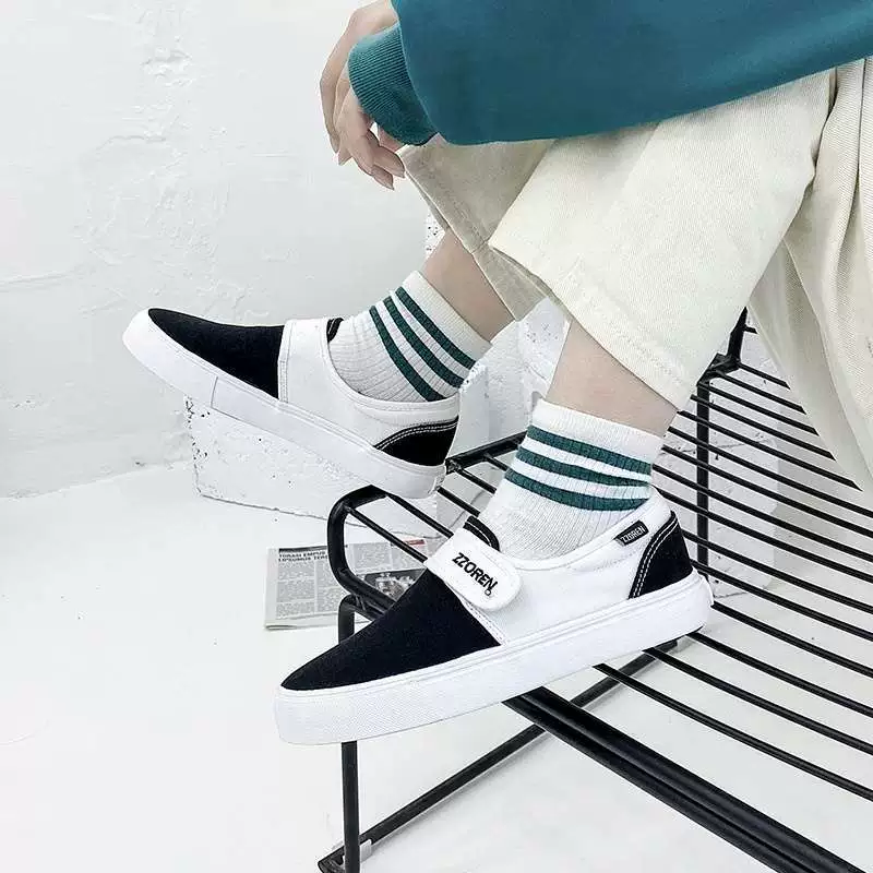 Low footwear with velcro, shoes for beloved, cloth sneakers, trend of season