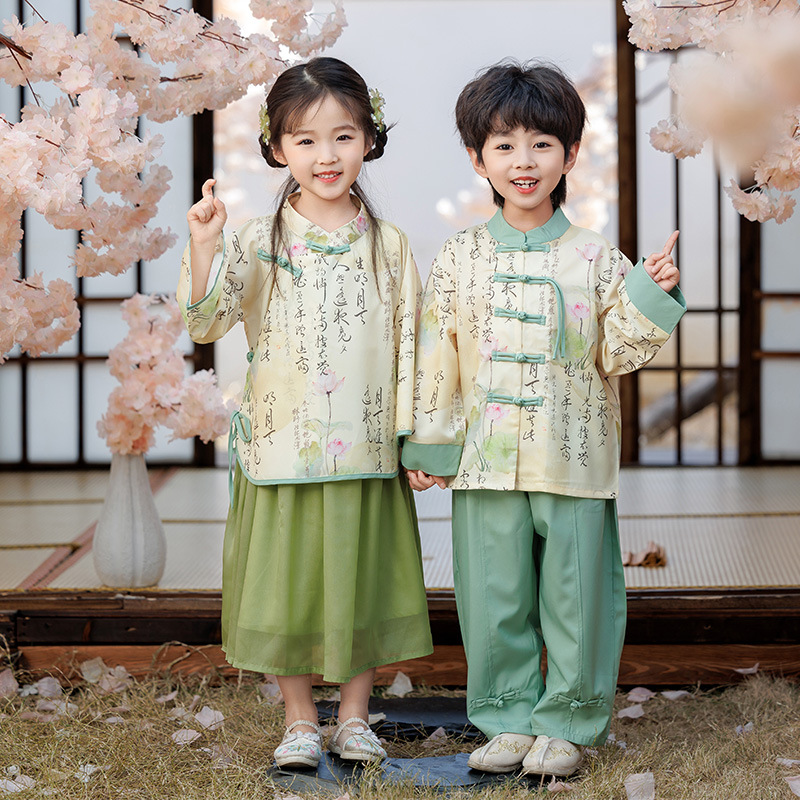 男童漢服中國風唐裝周歲禮服男寶寶古風套裝女童薄款中式民族服裝