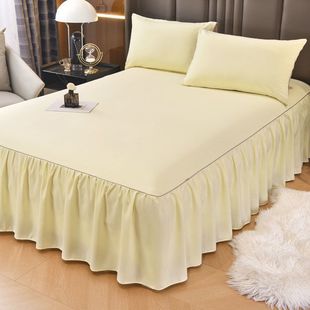 Non-Slip Pure Color Bed Skirt Bedspread Fitted Bed Sheets Korean Style Bed Cover Protective Cover Three-Piece Set 1.35m M180X200