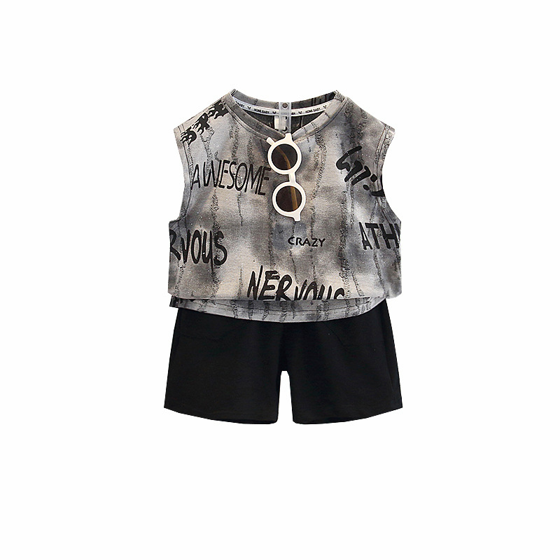 8136 traje de verano para niños 2025 nuevo chaleco de moda para niños pantalones cortos de dos piezas ropa de verano para bebés de moda