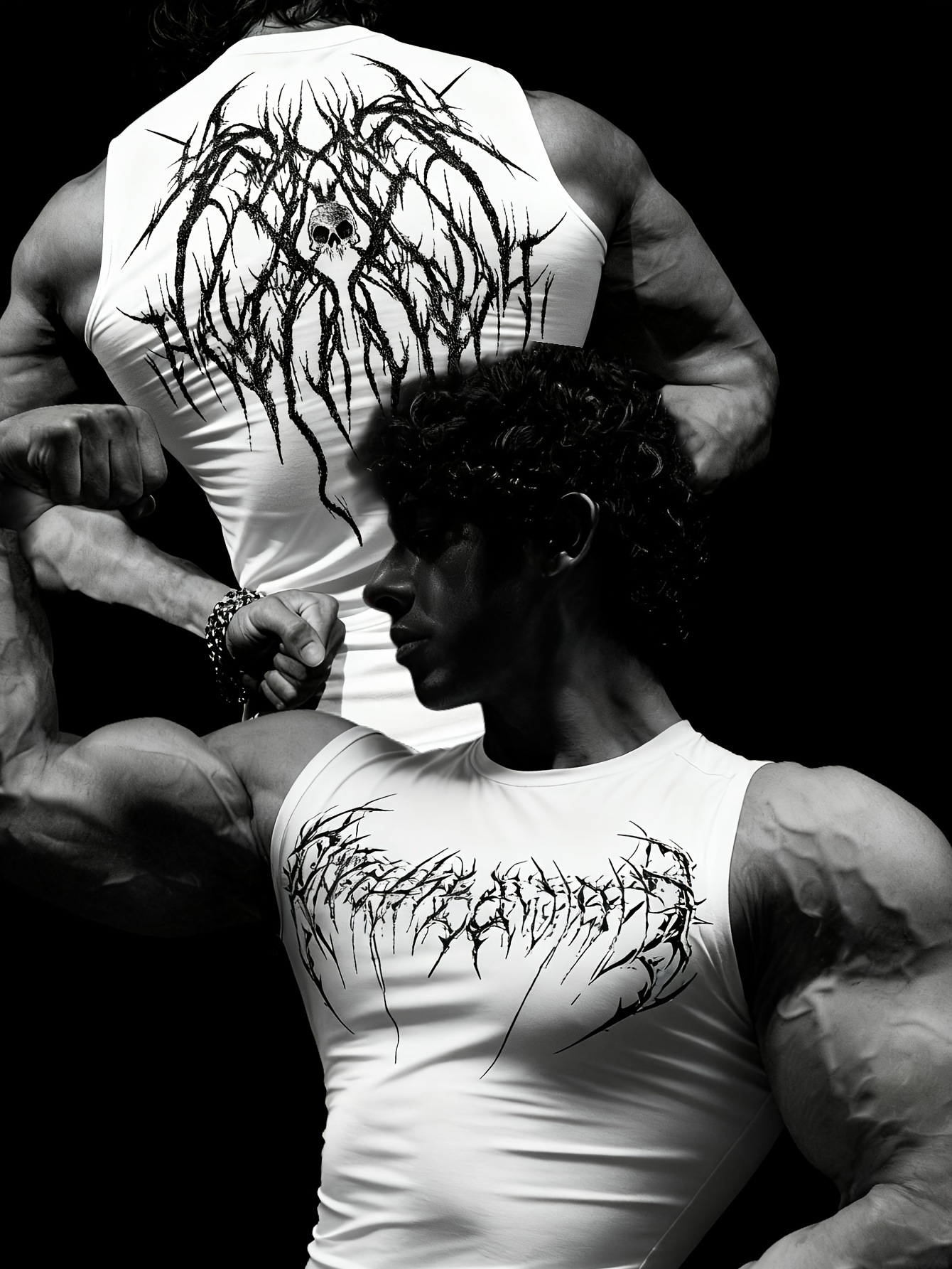 Men's Thorn Print Vest High Street Trendy Brand Sleeveless T-Shirt Quick Drying Fitness Tight Fitting Summer Top_viptrois.com