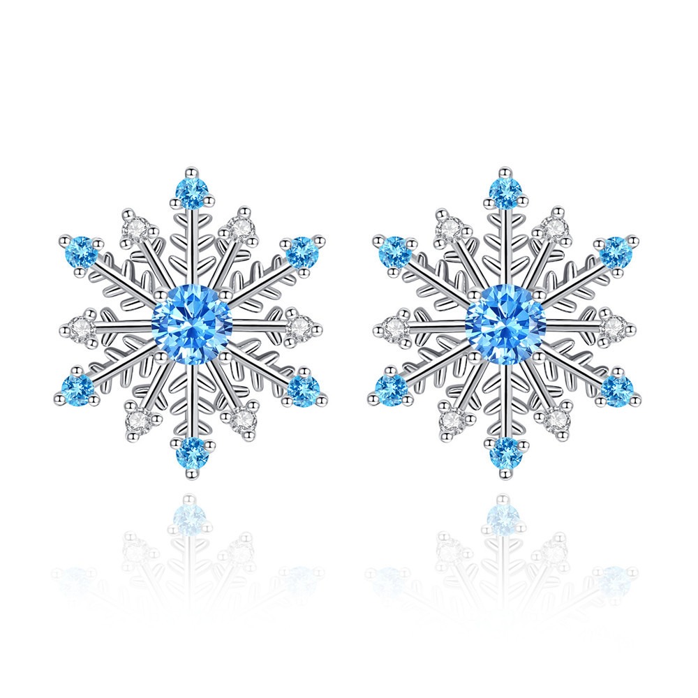 Ensemble De Collier De Boucles D&#39;oreilles Flocon De Neige Zircon Bleu display picture 8