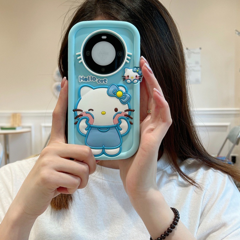 红KT猫适用VIVO手机苹果16硅胶可爱软卡通揉脸站立女款蓝粉夏日款
