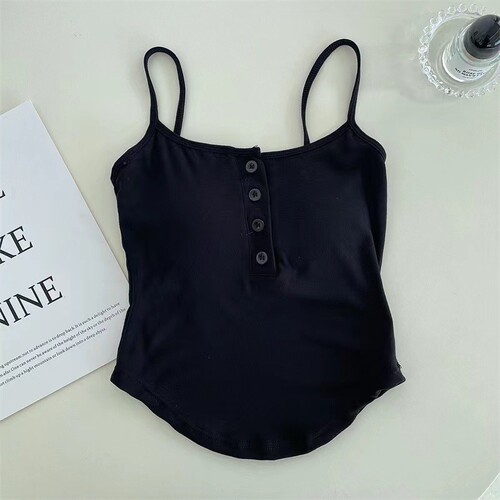 Sexy, alluring lace camisole with a figure-flattering design—featuring stylish buttons, delicate spaghetti straps, and a seamless one-piece cup for a stunning backless look.