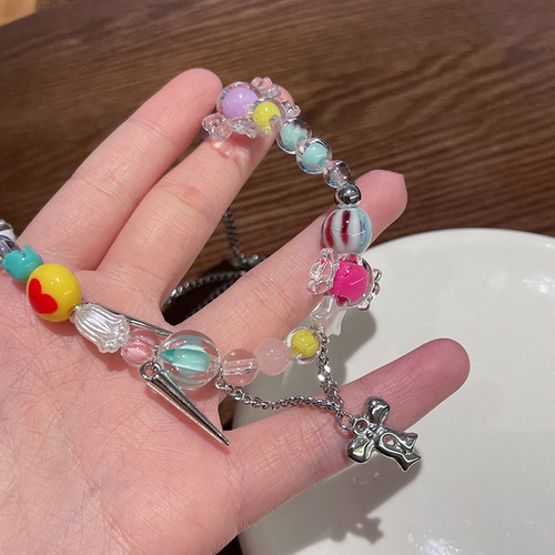Hidden privately!  Suitable for summer, rainbow candy necklace, female niche accessory, Internet celebrity sweet and cool hot girl clavicle chain trend