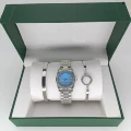 Rolex Three-Piece Set - Datejust Women's with Diamonds, Silver and Blue