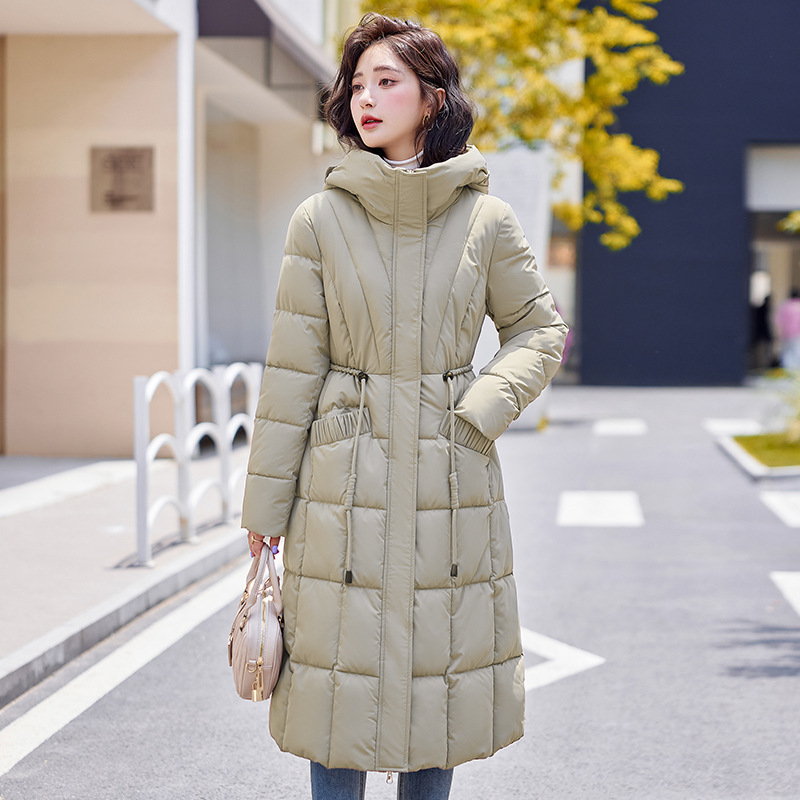 Algodón ropa de algodón mujer rodilla larga delgada temperamento de moda encapuchado otoño y invierno nuevo cinturón elegante chaqueta de algodón image 9