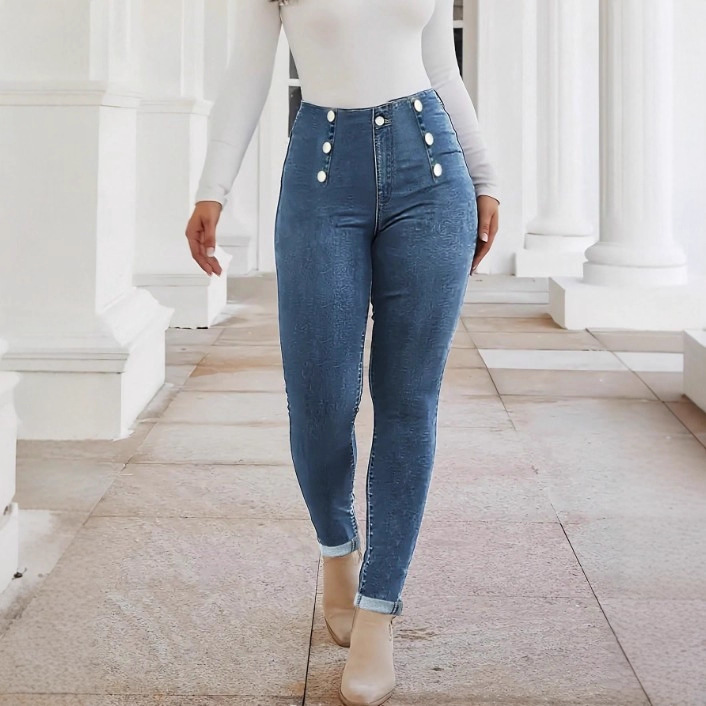 Fr870452 Traceable European and American Wish Cross-Border Ebay Amazon Women's Skinny Jeans Button Design Fr870452 Traceable European and American Wish Cross-Border Ebay Amazon Women's Skinny Jeans Button Design