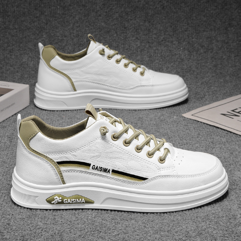 2025 primavera nuevo zapato de skate impermeable de cuero de un pie con suela suave aumentando la altura de los zapatos blancos casuales de moda estudiantiles