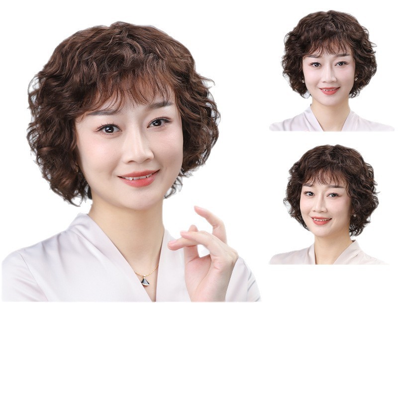 假发真发全真人发中老年短卷发假发套妈妈全头套女士自然真头发|undefined