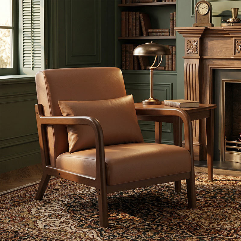 Single Sofa Chair for Small Apartments, Living Room, Balcony, Leisure Tea Table and Chair Set, Hotel, Homestay, Bedroom, Guest Room, Vintage