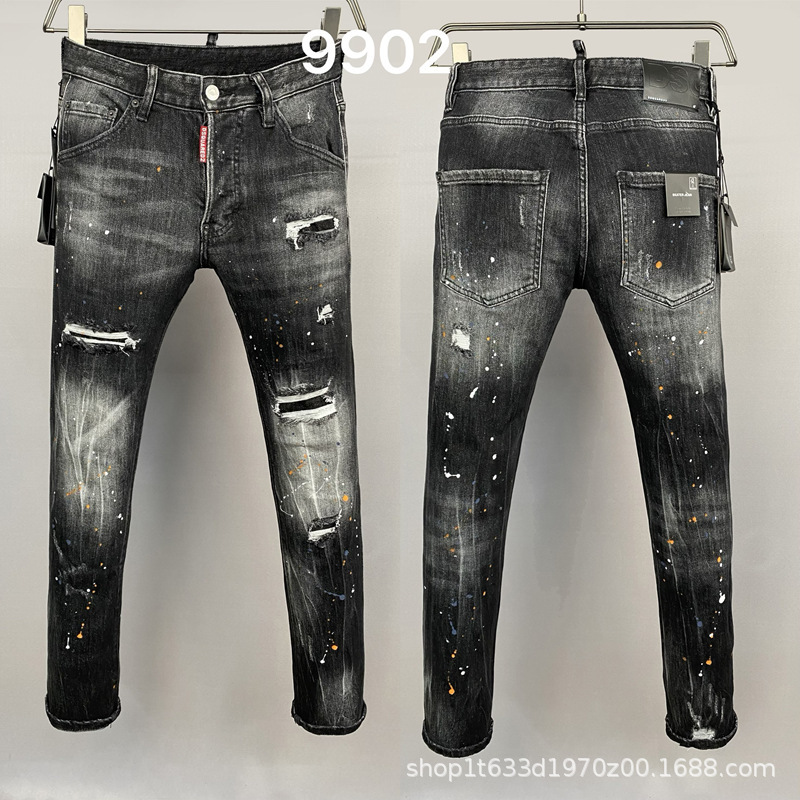 Type 9902 Fashionable D2 Men's Denim Pants with Holes, Italian Style, White Small Straight Legs, Cross-Border Trendy Jeans Type 9902 Fashionable D2 Men's Denim Pants with Holes, Italian Style, White Small Straight Legs, Cross-Border Trendy Jeans