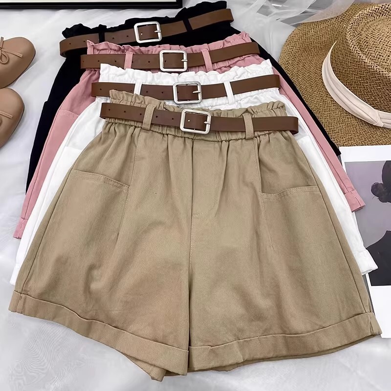 High-waisted cargo shorts, summer thin style, Korean versatile design, with rolled hems, suitable for petite individuals, casual wide-leg pants High-waisted cargo shorts, summer thin style, Korean versatile design, with rolled hems, suitable for petite individuals, casual wide-leg pants