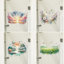 跨境马桶盖花朵装饰贴画植物蝴蝶浴室玻璃美化墙贴镜子柜面装饰画