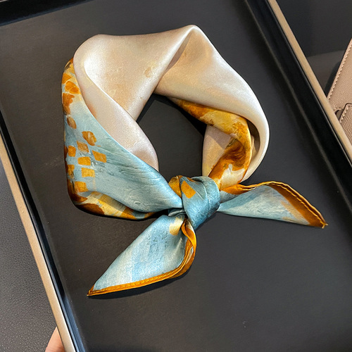 Oil painting silk square scarf for women 53 mulberry silk decorative scarf Korean version versatile fashion small silk scarf shawl scarf neck protector