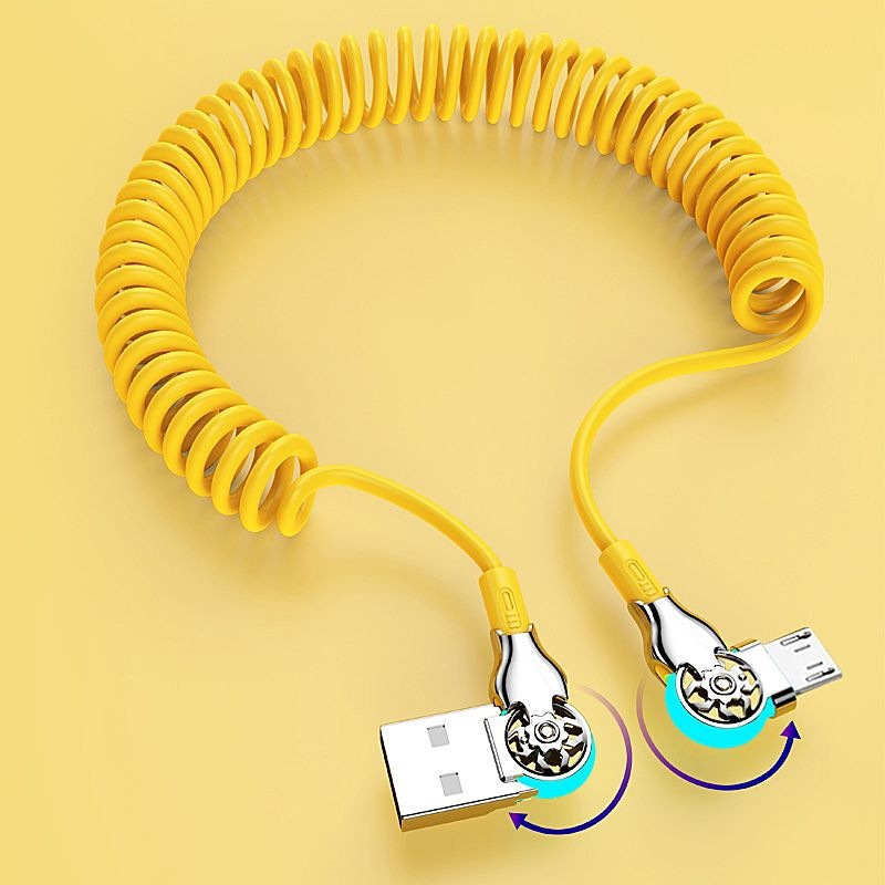 Codo doble resorte giratorio retráctil de carga rápida cable de datos para apple android huawei xiaomi coche cable de carga