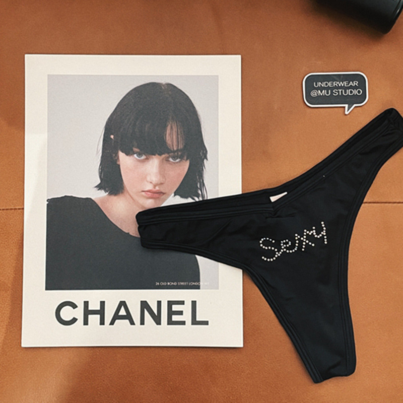 Sexy thong satin rhinestone letter T pants Ice Silk seamless pure hot girl rhinestone bikini European and American underwear