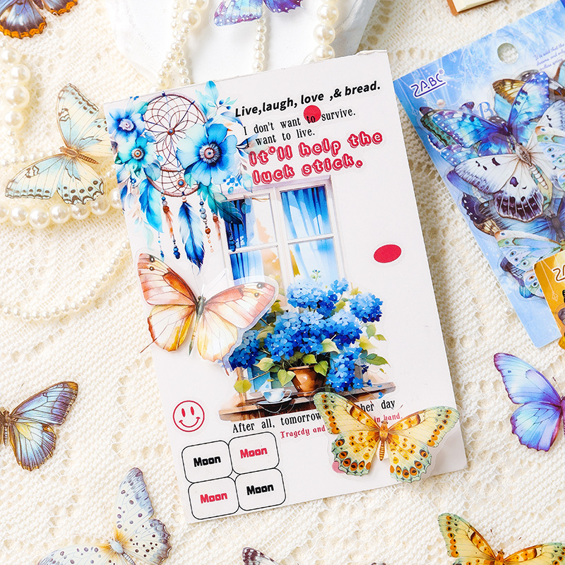 Spring Butterfly Prefacio Serie Acuarela Simulación Butterfly Pet Pegatinas impermeables Paquete de papel Libro de bricolaje Decoración Diario Material Collage