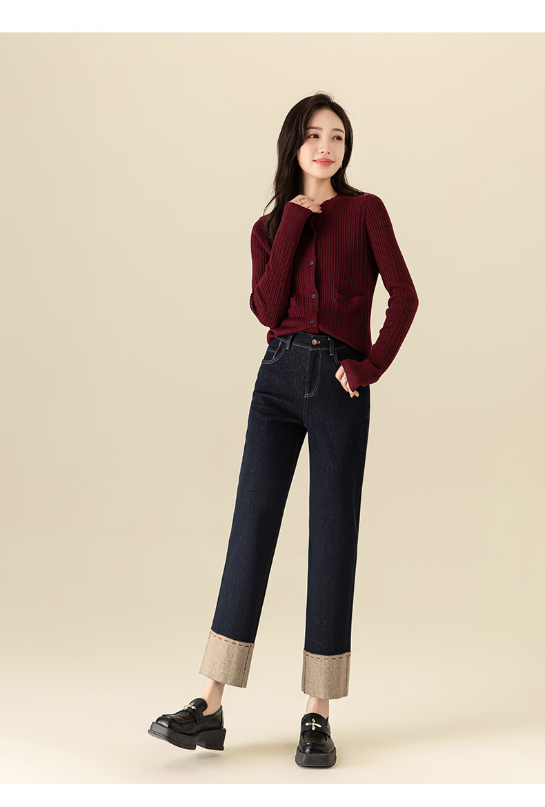 Quần jean nữ ống đứng dáng suông mùa đông Xinge – kiểu ống hút thon gọn — Xanh denim chi tiết 26