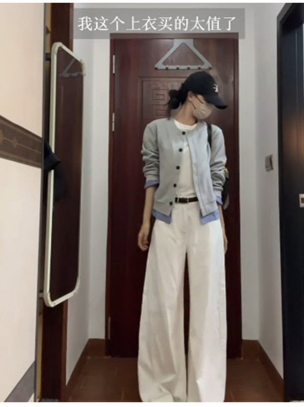 灰色正肩卫衣薄外套女秋冬季巨好看早秋穿搭假两件上衣棒球服开衫|undefined