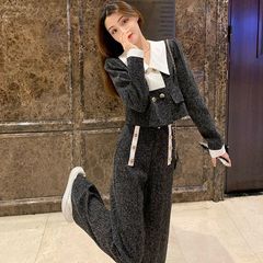 时尚小香风两件套装女装秋季薄款年新款薄款名媛气质阔腿裤子