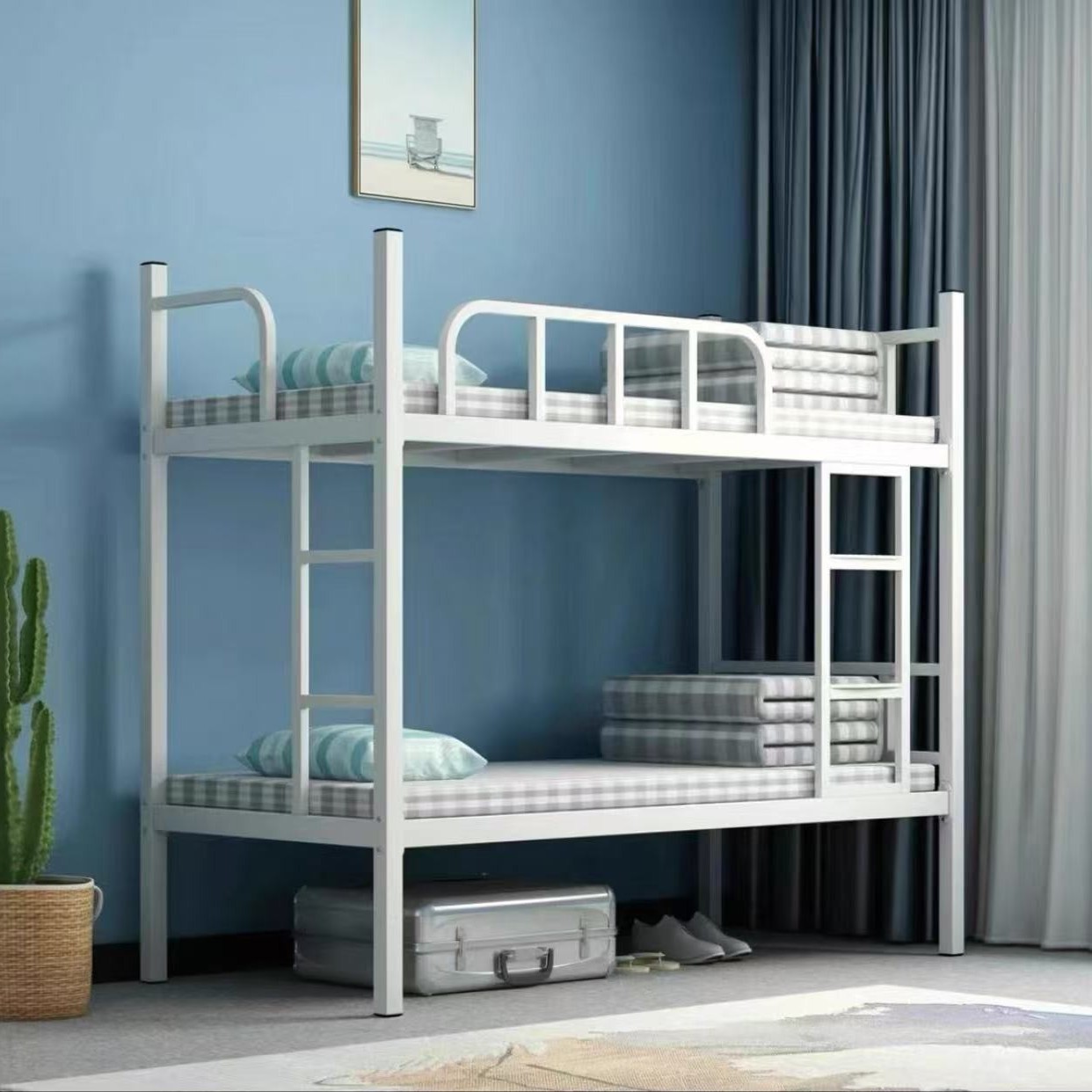 Cama de hierro superior e inferior Cama de dormitorio de personal Cama de doble capa Cama de alumno individual Cama de doble capa Cama de marco de hierro Cama de doble capa