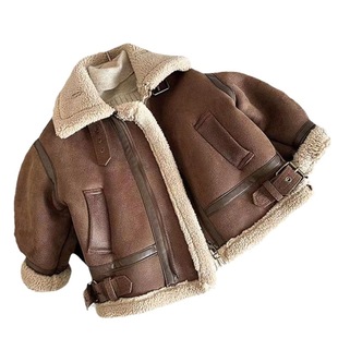 Children's fleece jacket 2023 Winter new boys and girls baby fashionable version leather fur integrated motorcycle clothing fashion