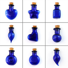 蓝色许愿瓶漂流瓶软木塞小瓶DIY手机链项链钥匙扣夜光沙瓶挂件