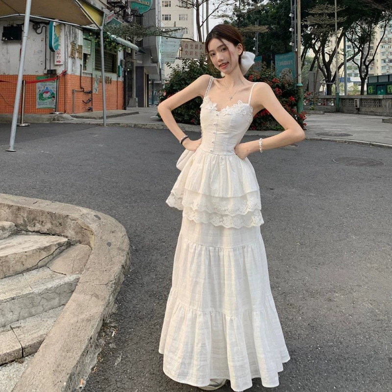 Большой размер женской моды нежный ветер набор весной белый подтяжка толстая ММ, покрывающий живот, тонкая юбка из двух частей