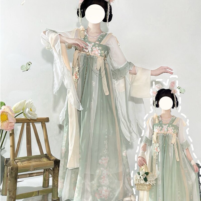 Lan Yiting【Peach Rabbit】Original Hanfu Ancient Style Tang Dynasty Printed Qi Xiong Ruqun Han Elements Fairy-Like Set Lan Yiting【Peach Rabbit】Original Hanfu Ancient Style Tang Dynasty Printed Qi Xiong Ruqun Han Elements Fairy-Like Set