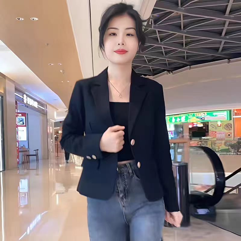 2025 Short Blazer for Petite Women, Trendy Slim-Fit Casual Suit Jacket, Black, Simple and Versatile