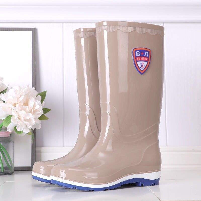 Botas de lluvia de gelatina de tubo alto, botas de lluvia de caramelo de tubo largo antideslizantes para mujer, zapatos de goma de agua, botas de agua de cuatro estaciones para mujer, zapatos de agua para adultos para mujer