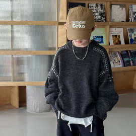 冬季中大男童毛衣冬装新童装儿童男孩个性圆领套头百搭针织衫潮牌