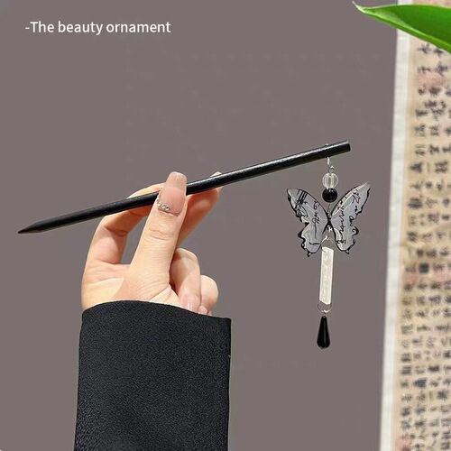 New Chinese style butterfly hairpin calligraphy ancient style tassel hair fork on the back of the head hairpin head jewelry  new style